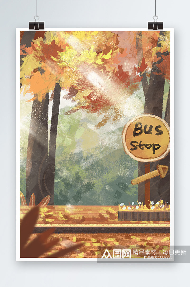 唯美秋季树林风光海报设计素材