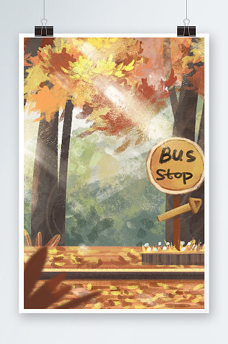 唯美秋季树林风光海报设计