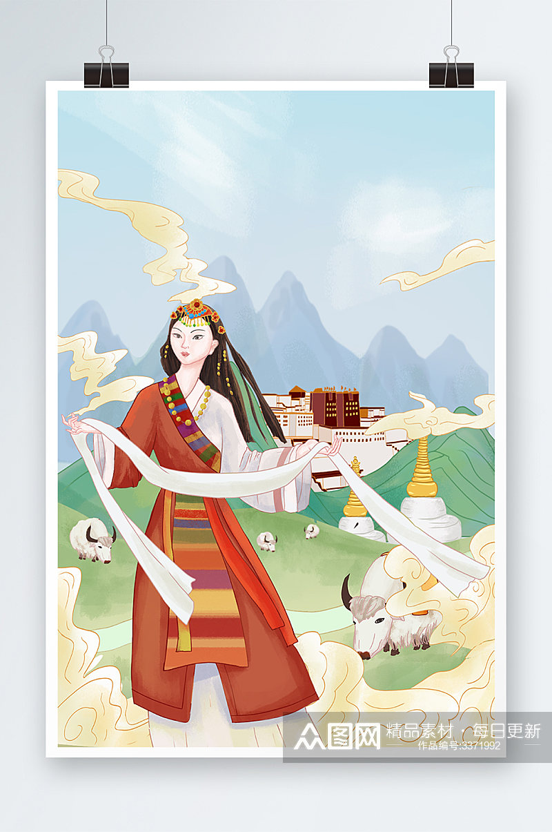 中国风藏族手绘插画设计素材