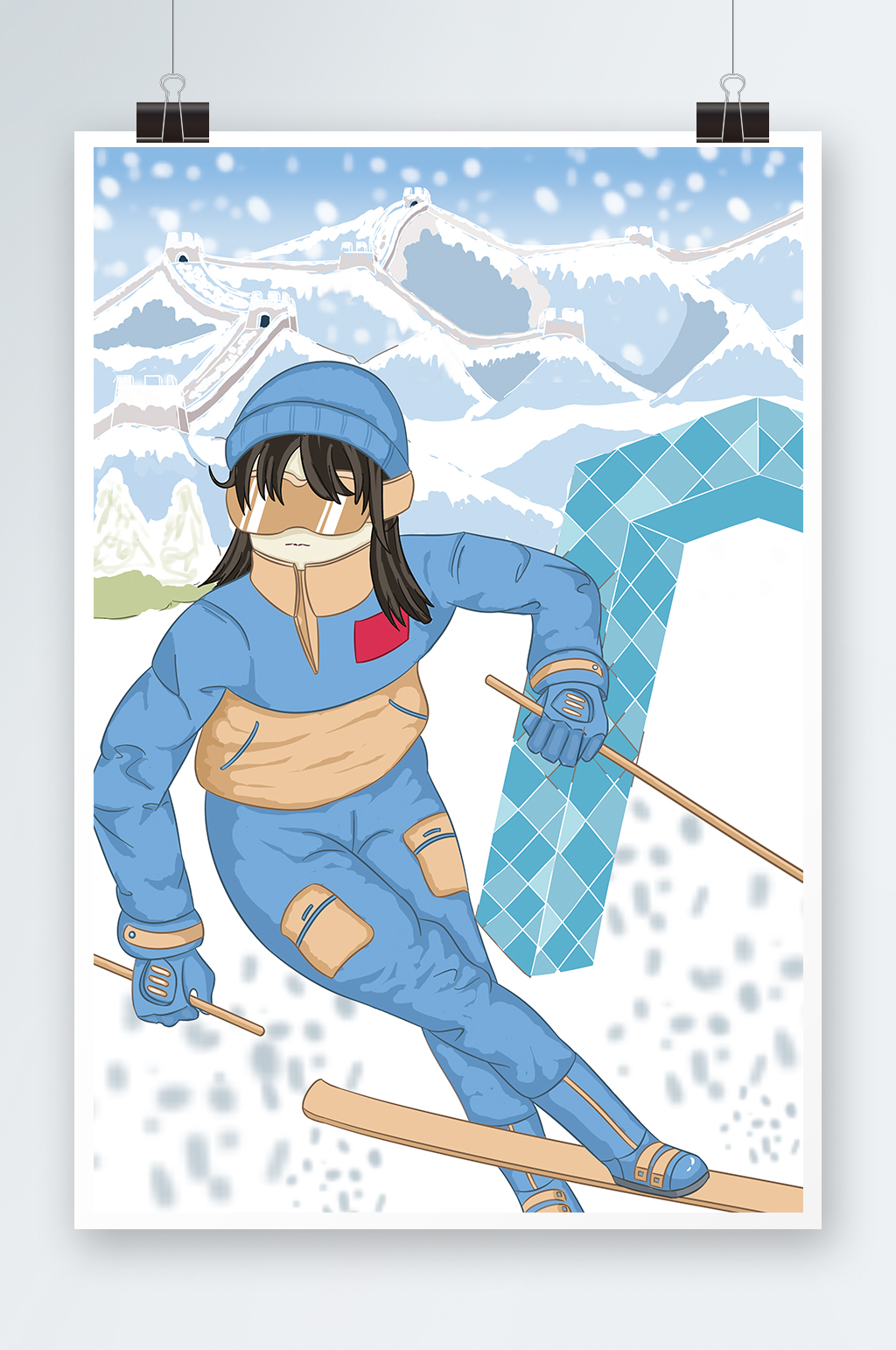 冬季卡通滑雪图片