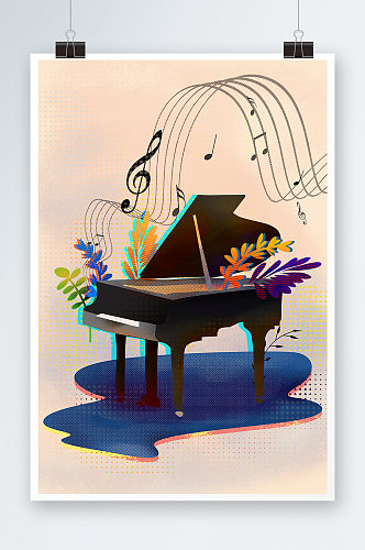钢琴手绘插画设计