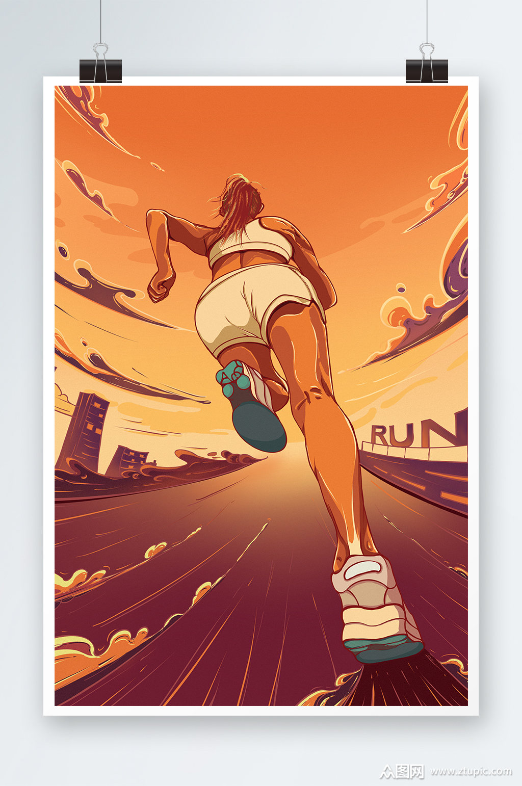 长跑运动中女子比赛漫画插画素材