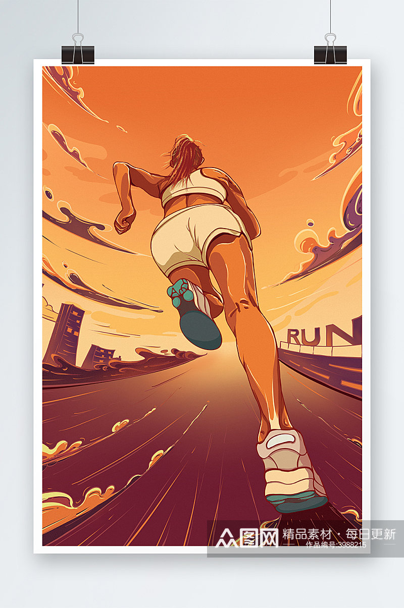 长跑运动中女子比赛漫画插画素材