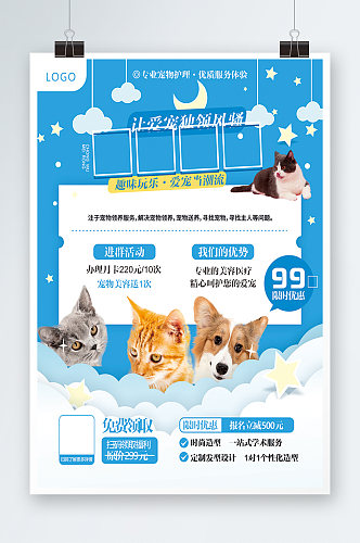 蓝色可爱宠物海报设计