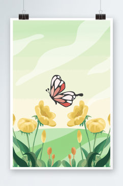 蝴蝶鲜花手绘插画设计