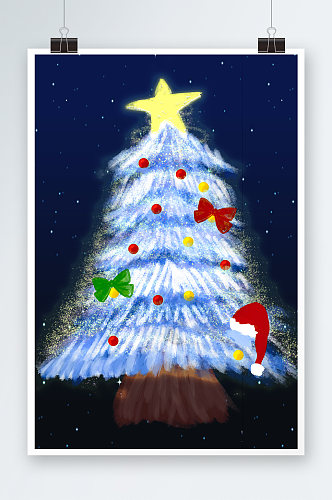 唯美圣诞树手绘插画设计