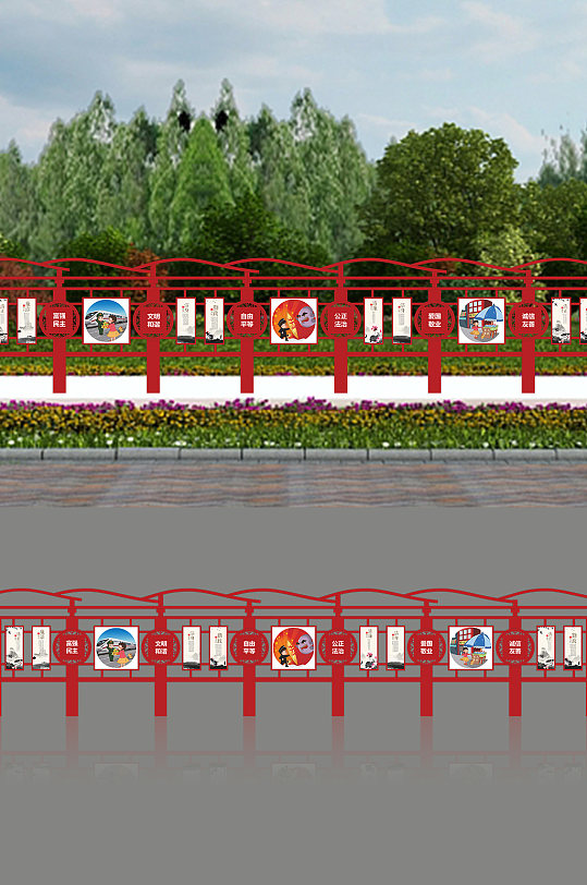 户外立式中国风核心价值观广告标牌栏宣栏-众图网