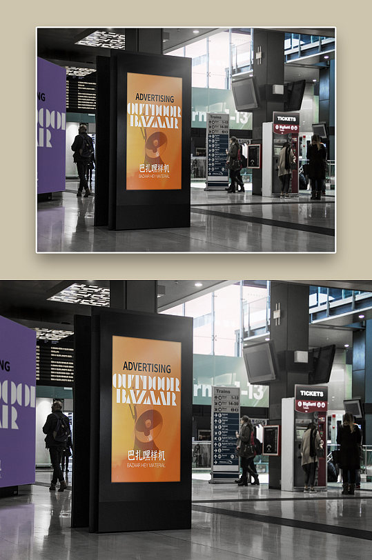 地铁等候区灯箱广告牌样机-众图网