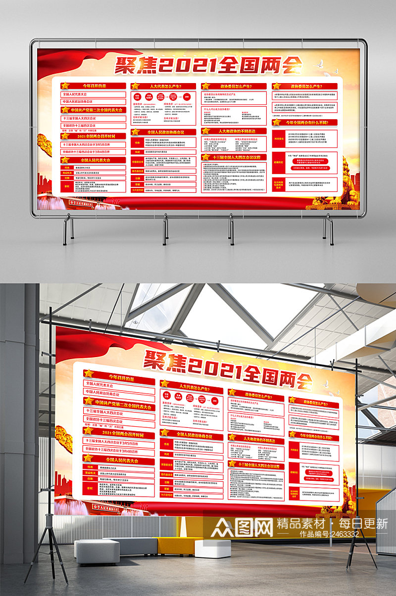 聚焦2021两会精神系列展板素材