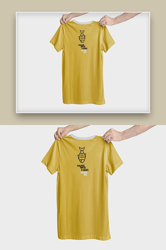 黄色简洁简约英文图案T恤样机