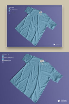 蓝色简约简洁图案T恤样机