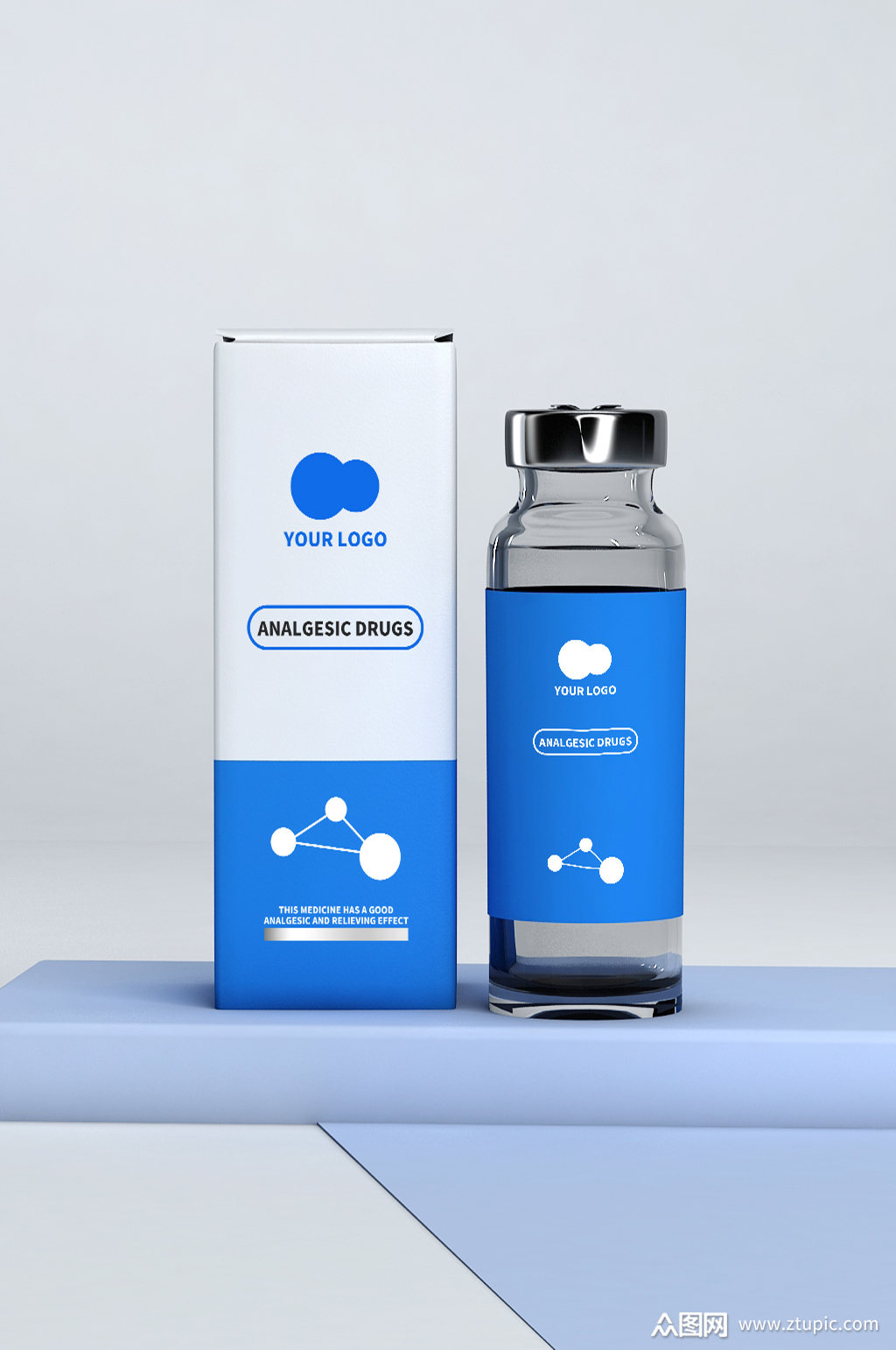 玻璃杯饮料简约蓝色包装样机