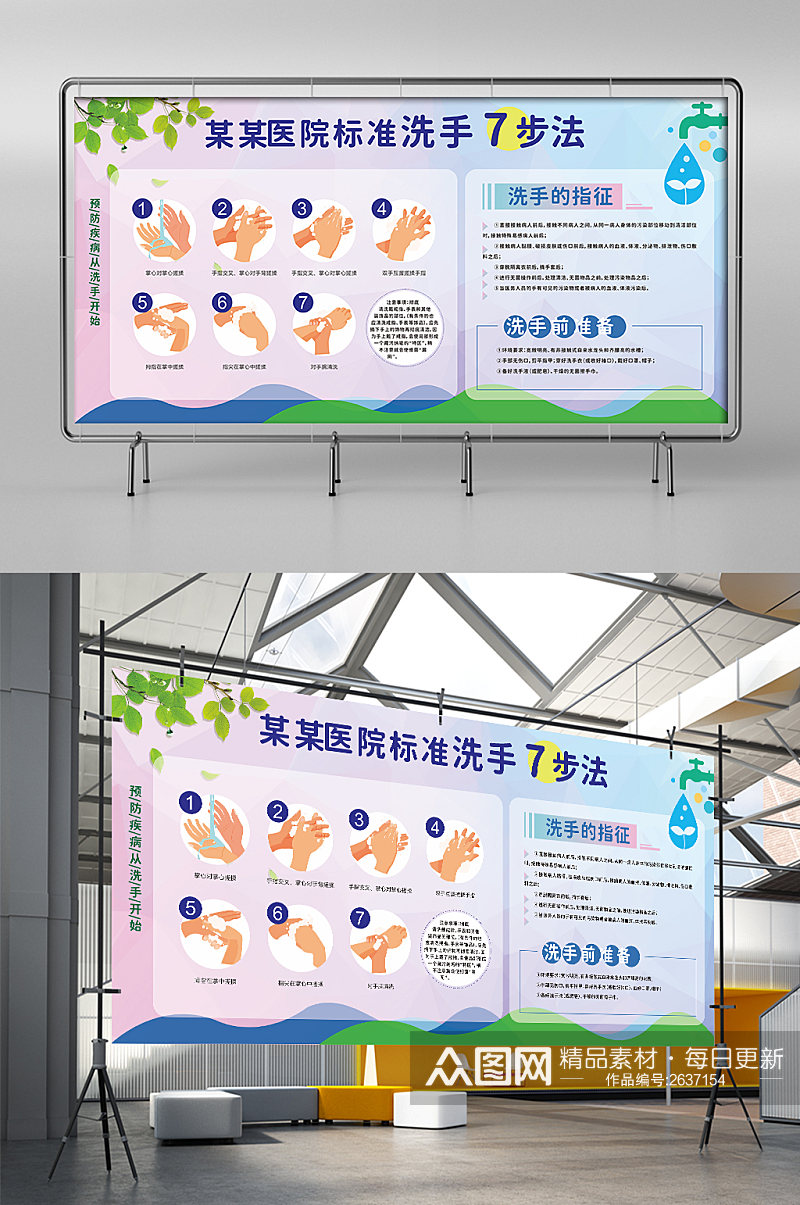 医院标准七步洗手法展架素材