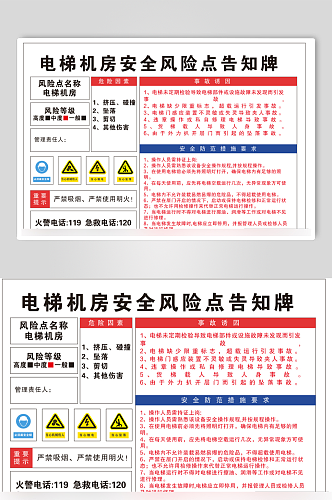 电梯机房安全风险点告知牌