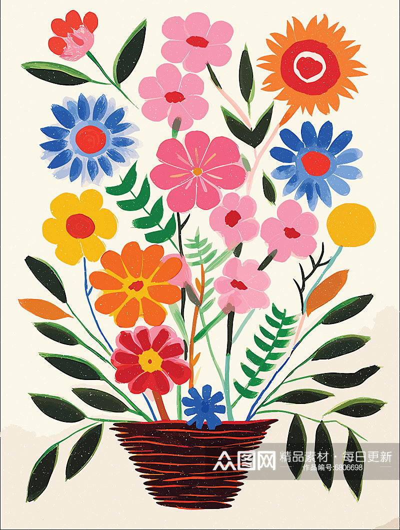 北欧鲜艳花卉画画芯装饰画素材