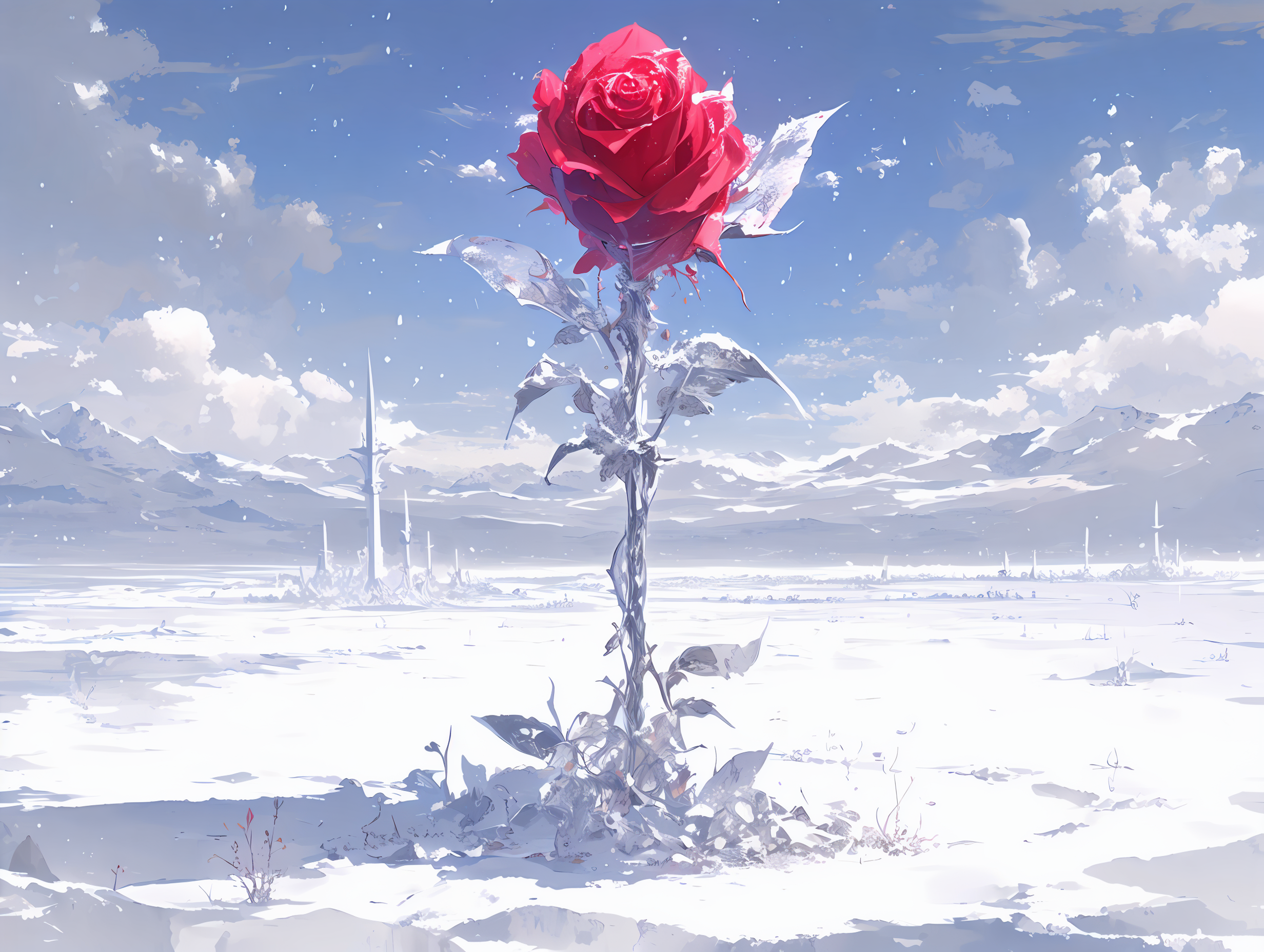 哥特风红玫瑰场景插画素材