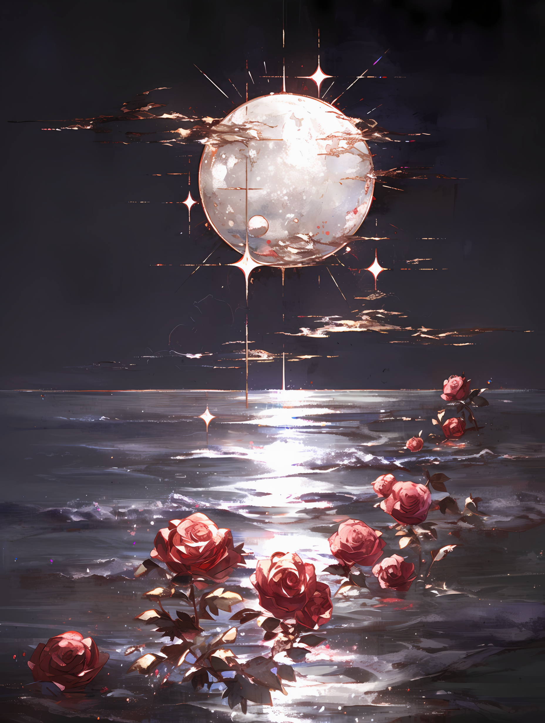 哥特风红玫瑰场景插画素材