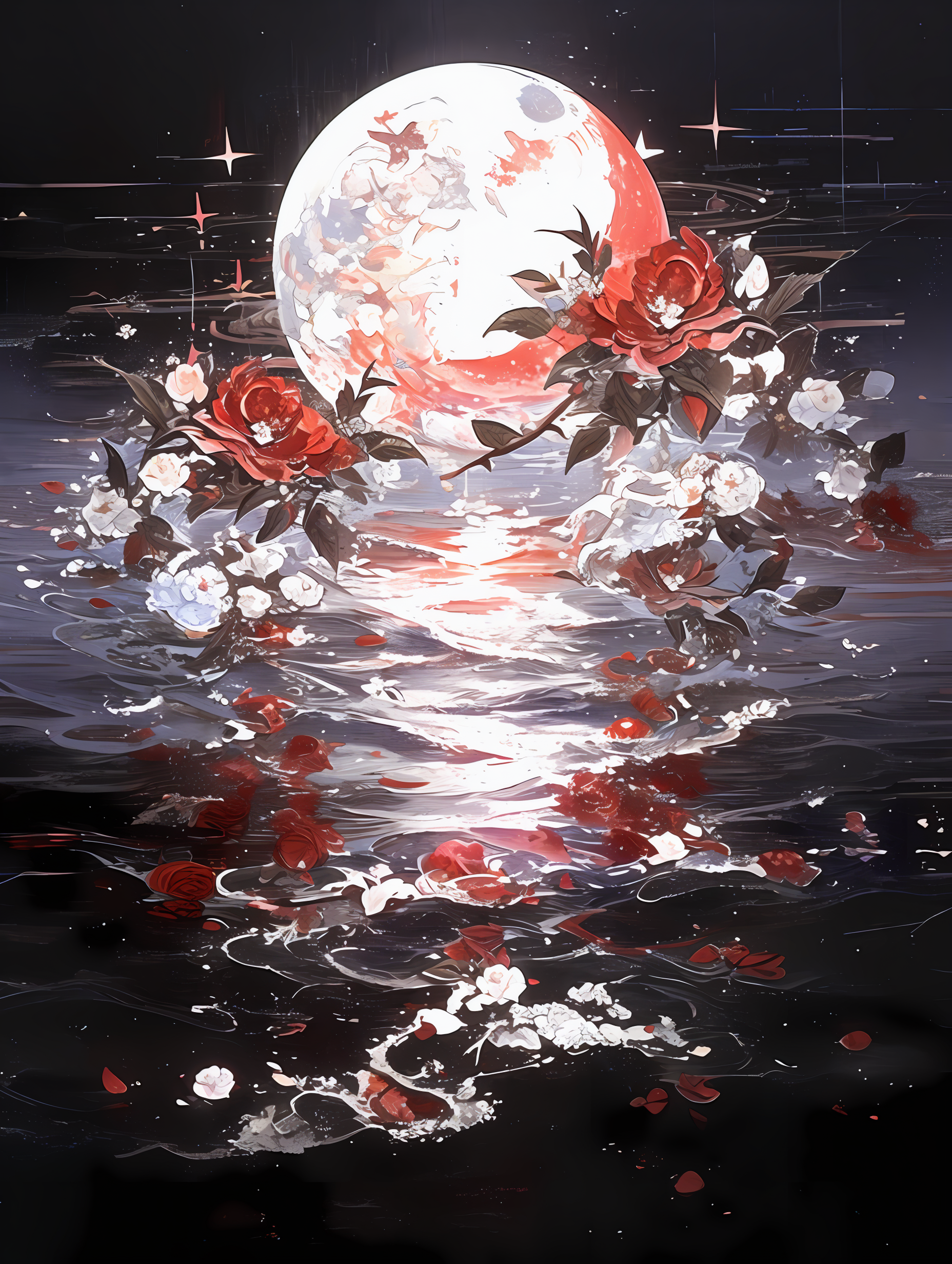 哥特风红玫瑰场景插画素材