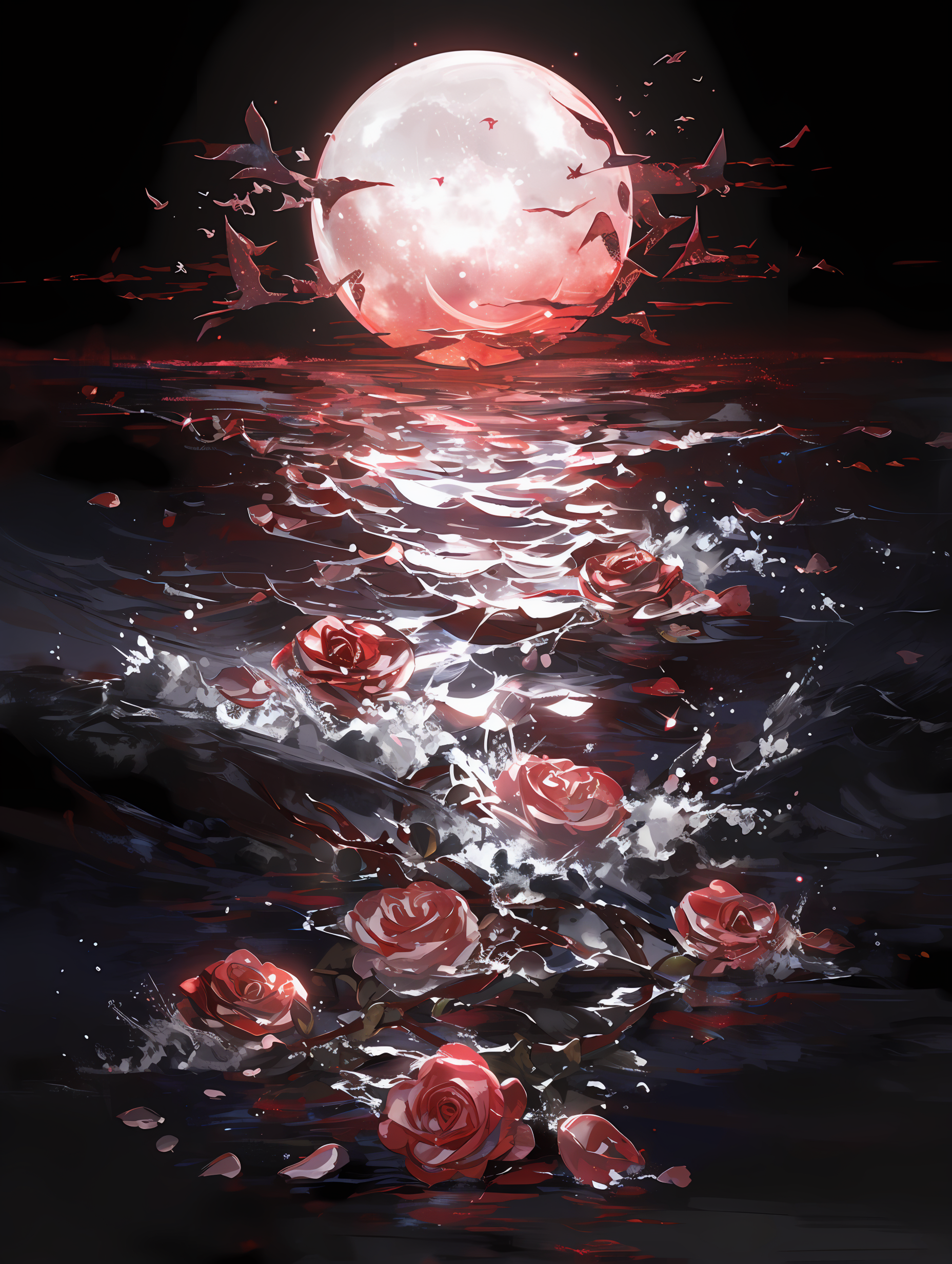 哥特风红玫瑰场景插画素材