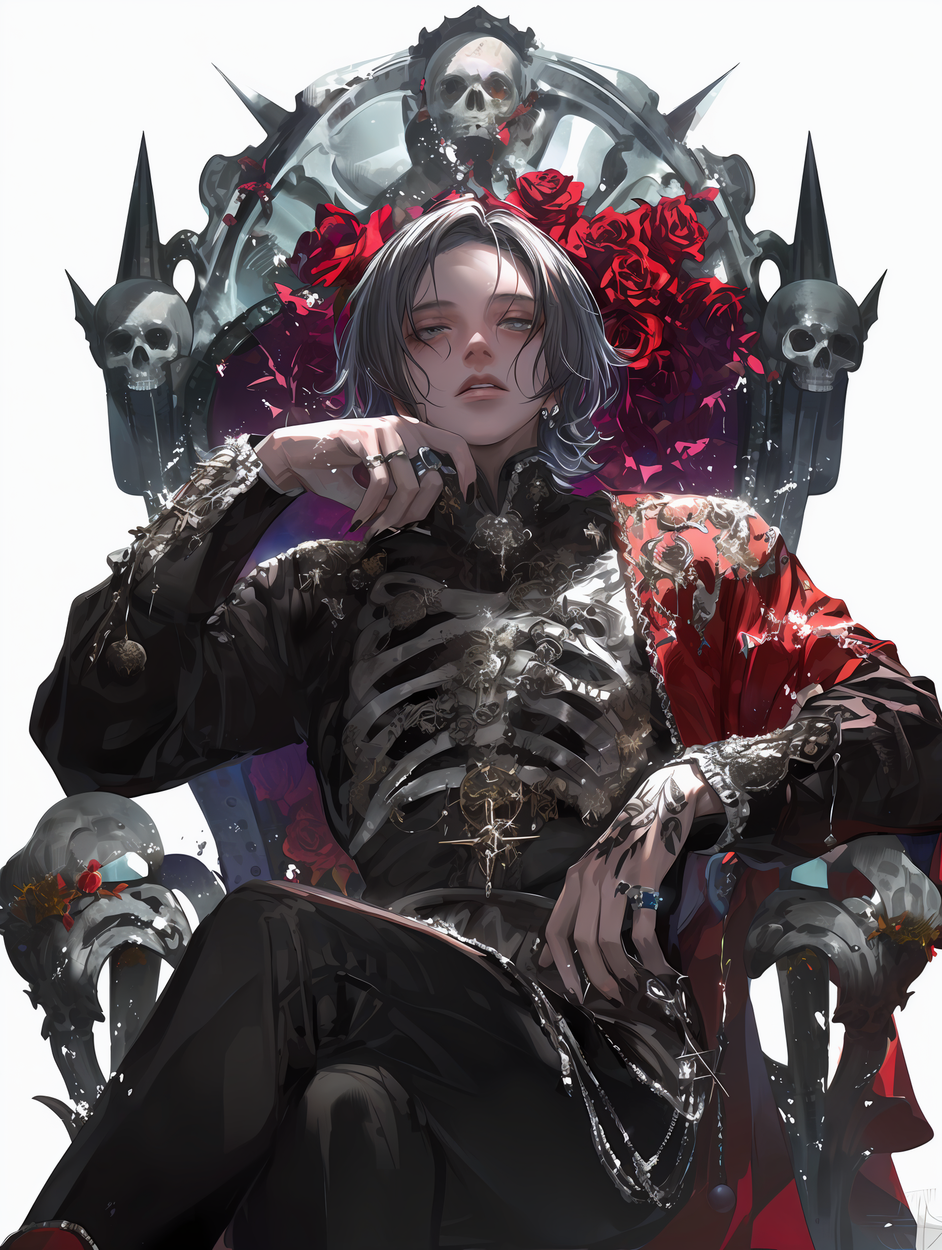 哥特风红玫瑰人物插画素材