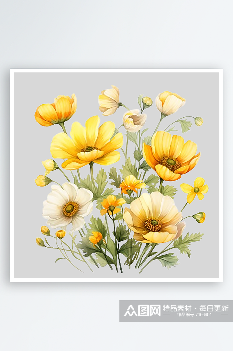 水彩黄色春天花卉插画png素材素材