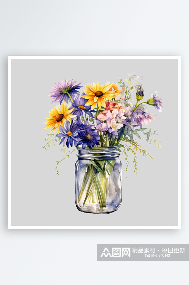 手绘水彩花瓶花卉png素材素材