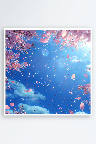 AI绘画蓝色花卉天空