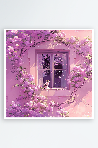 AI绘画梦幻紫色窗户
