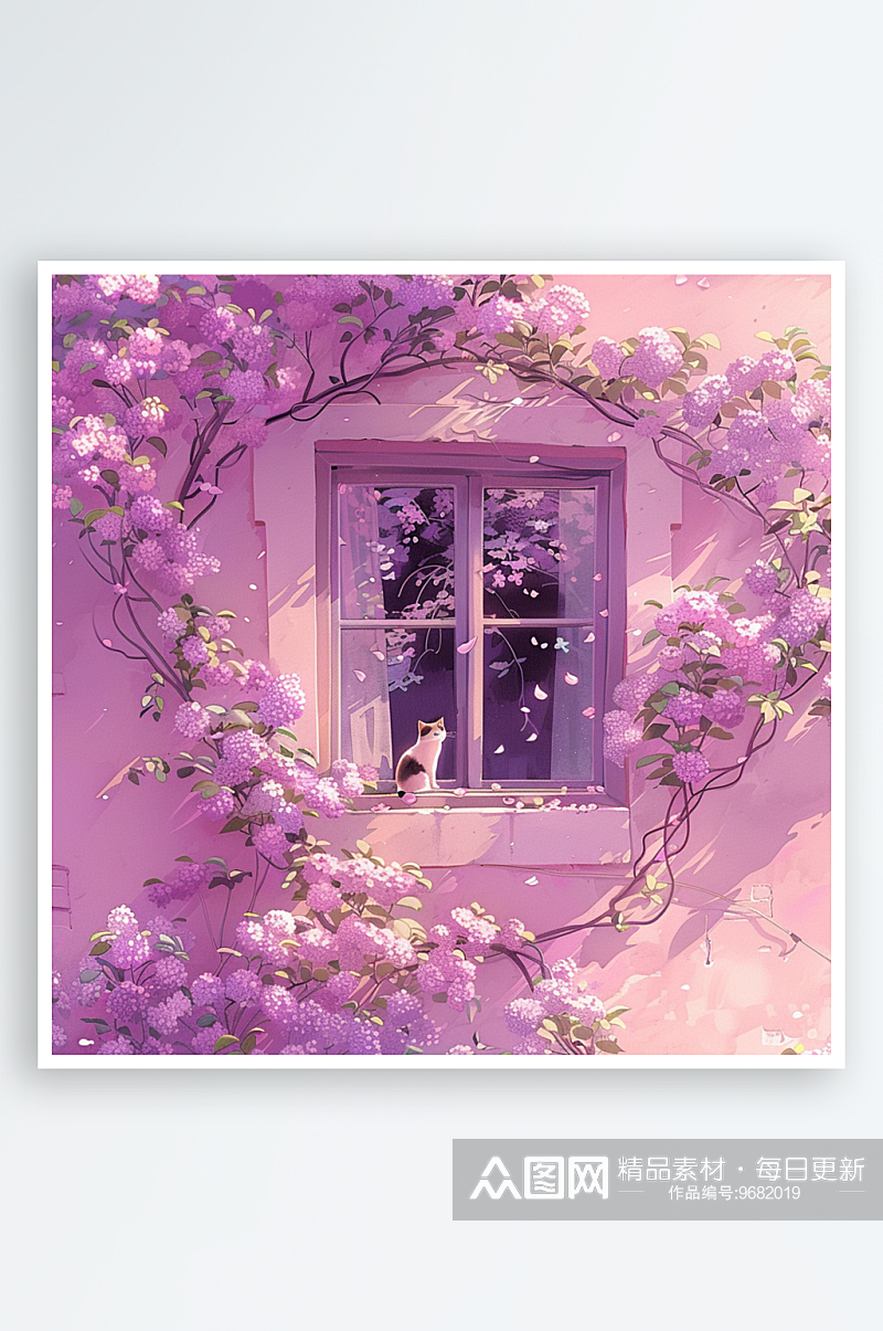 AI绘画梦幻紫色窗户素材