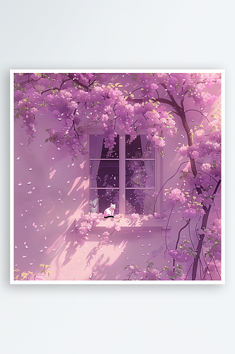AI绘画冬季紫色梦幻窗户