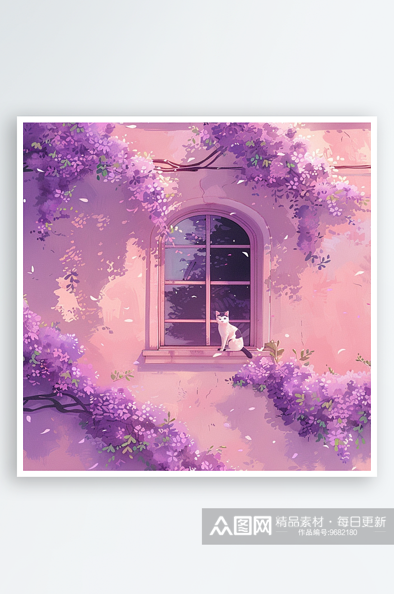 AI绘画冬季紫色梦幻窗户素材
