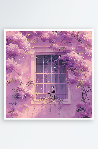 Ai梦幻紫色窗户素材