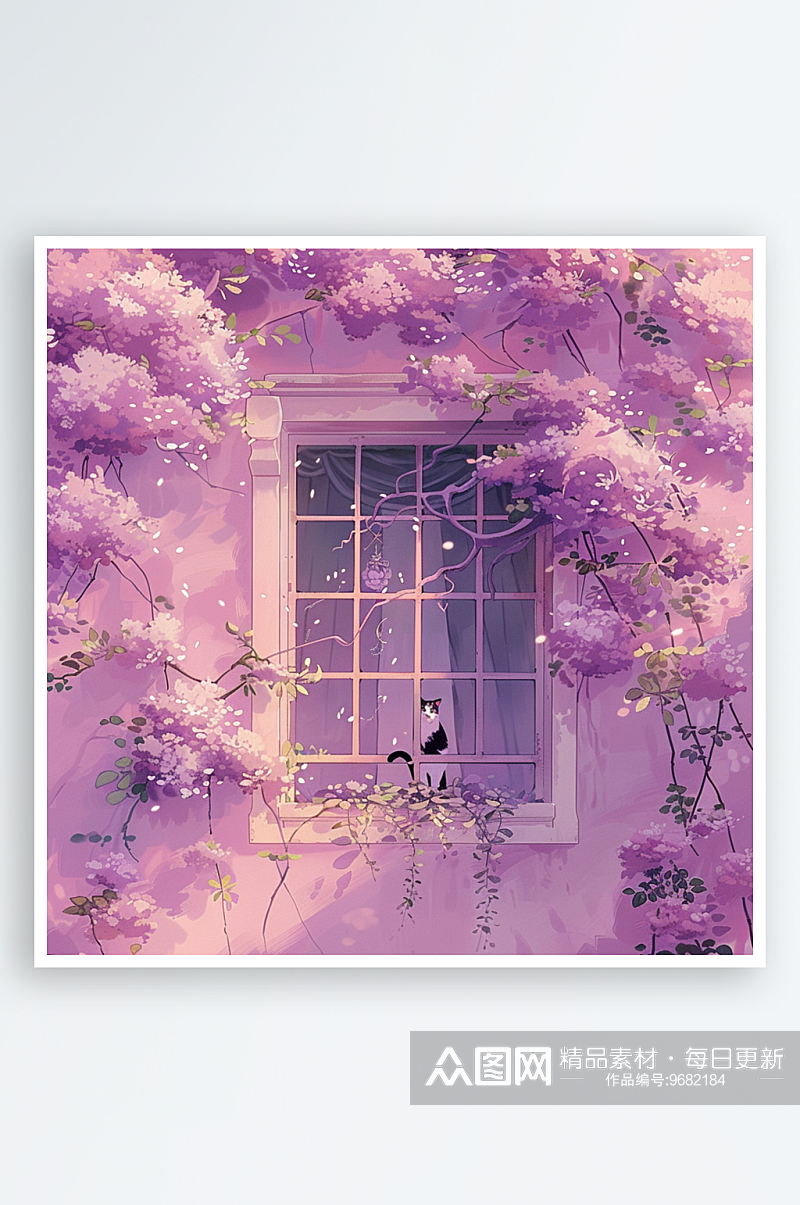 Ai梦幻紫色窗户素材素材