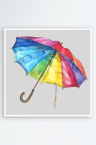 手绘彩色水彩雨伞png
