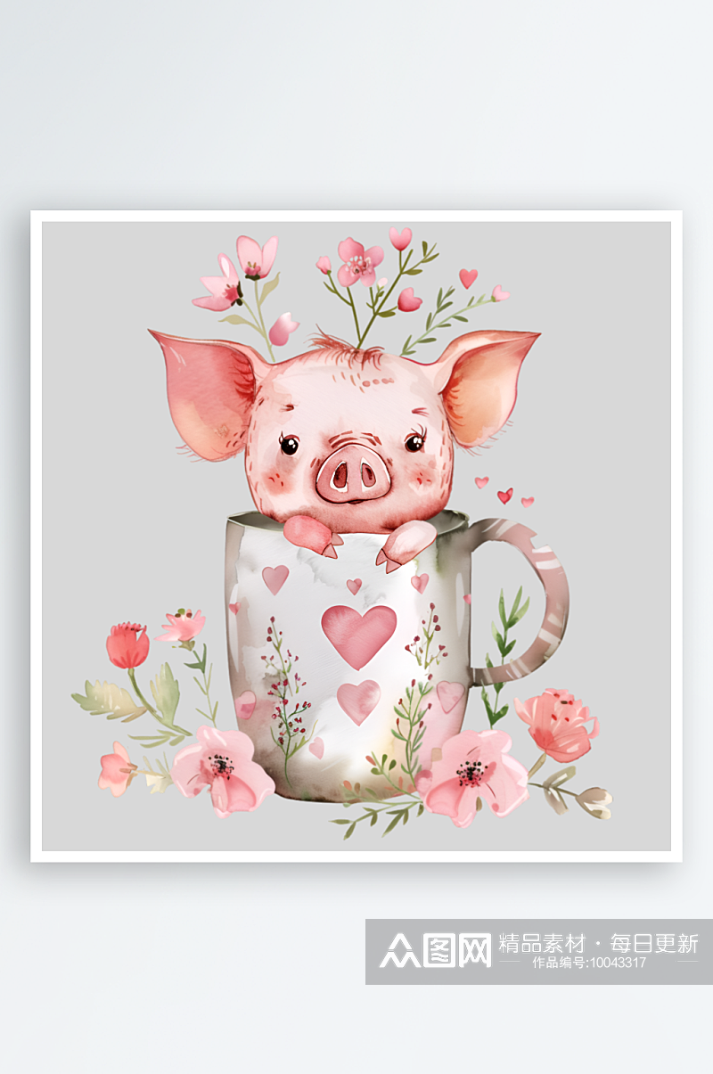 水彩粉色小猪插画png素材