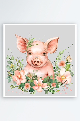 水彩粉色小猪插画png