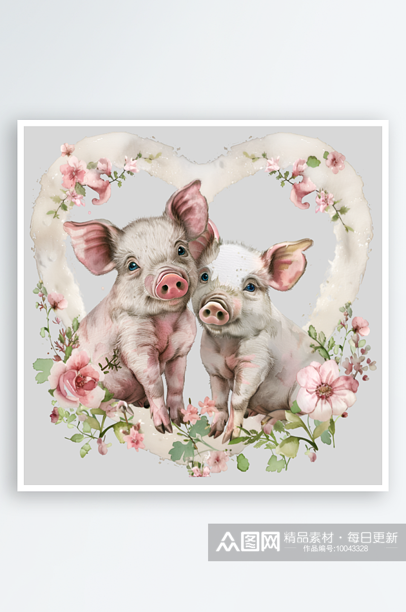 水彩粉色小猪插画png素材