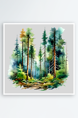 水彩森林自然风景插画png