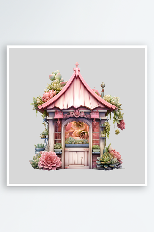 水彩粉色房子插画png