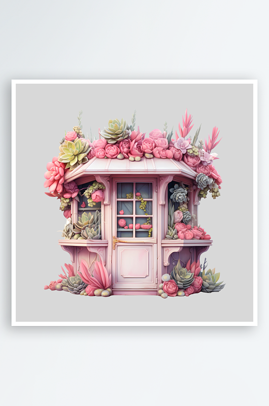 卡通粉色房子插画png