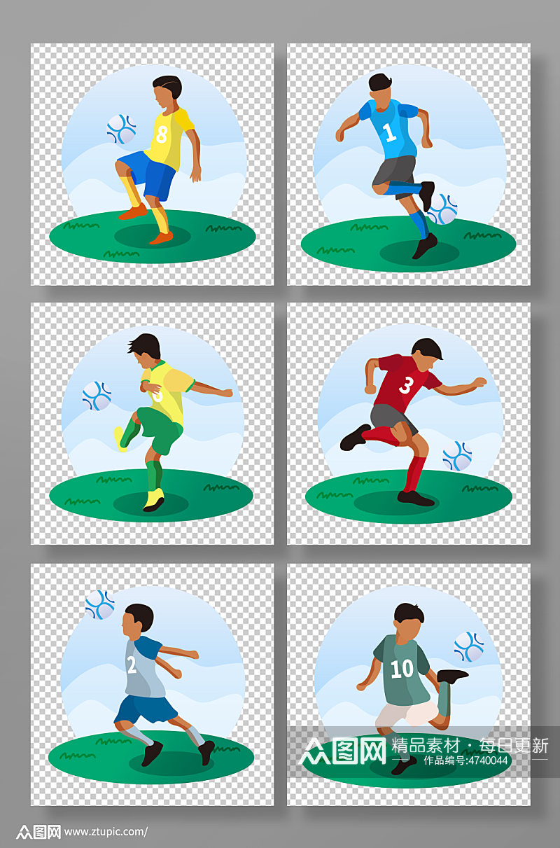 扁平化可爱世界杯足球运动员元素插画素材