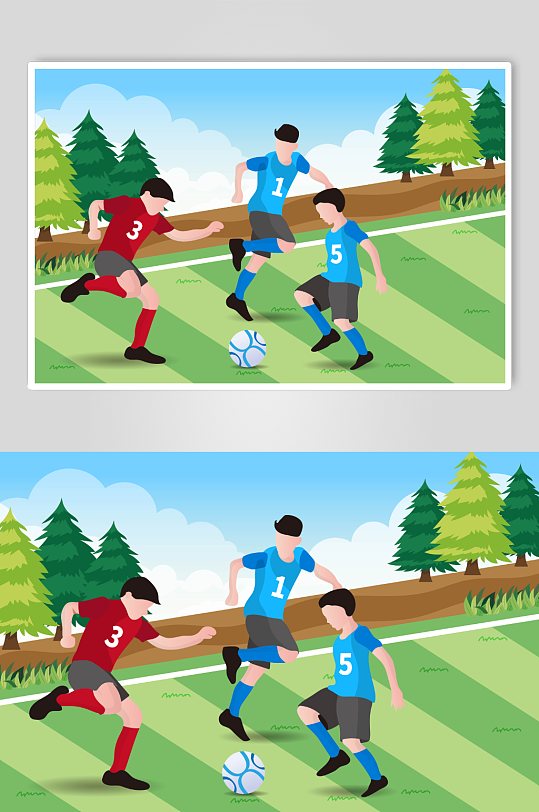 扁平化手绘儿童踢足球人物插画