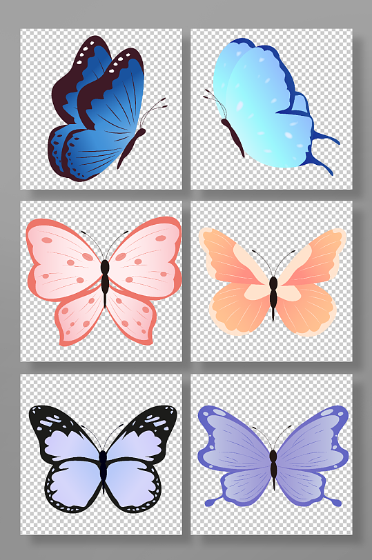 卡通春天蝴蝶昆虫元素插画-众图网