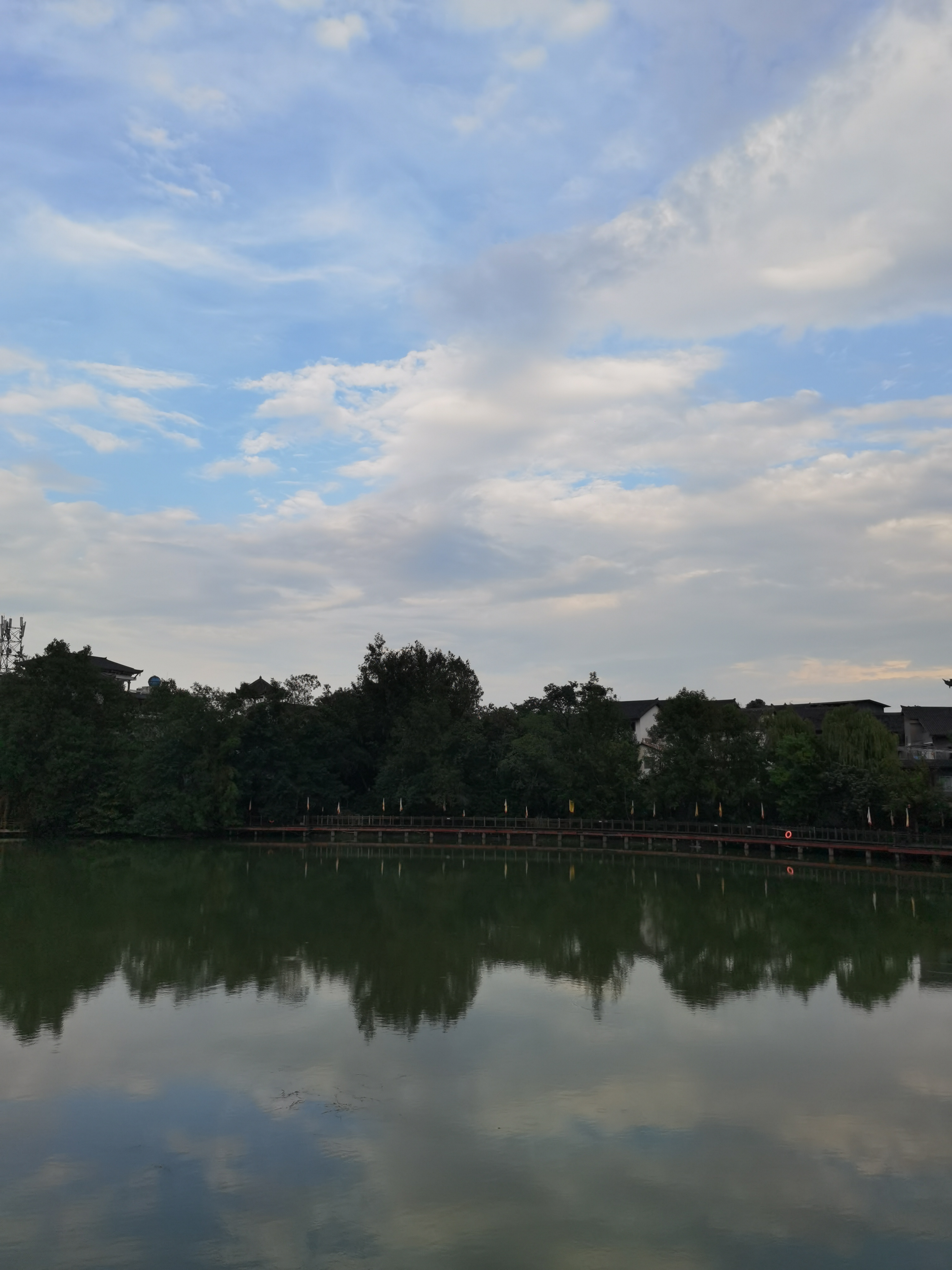 河畔绿意盎然景象素材