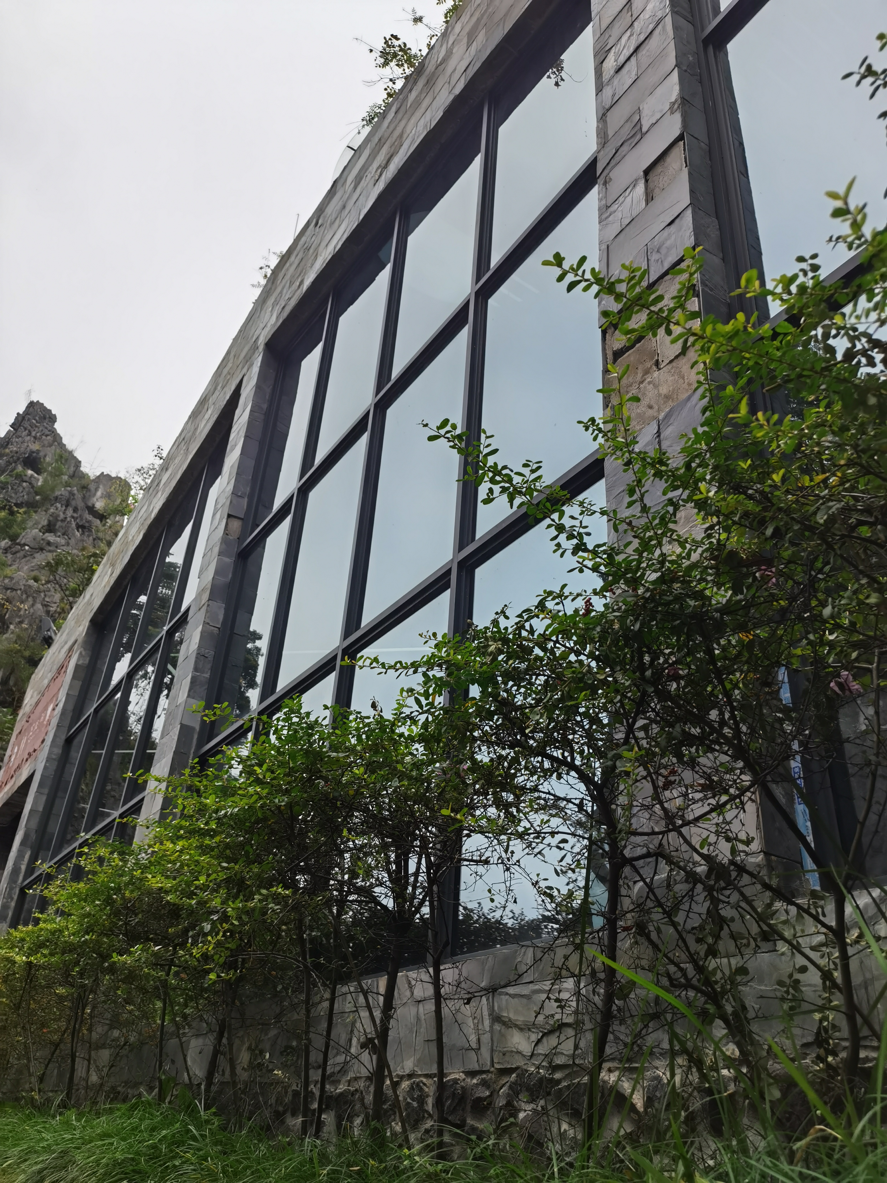 绿植环绕的现代风格玻璃幕墙建筑素材