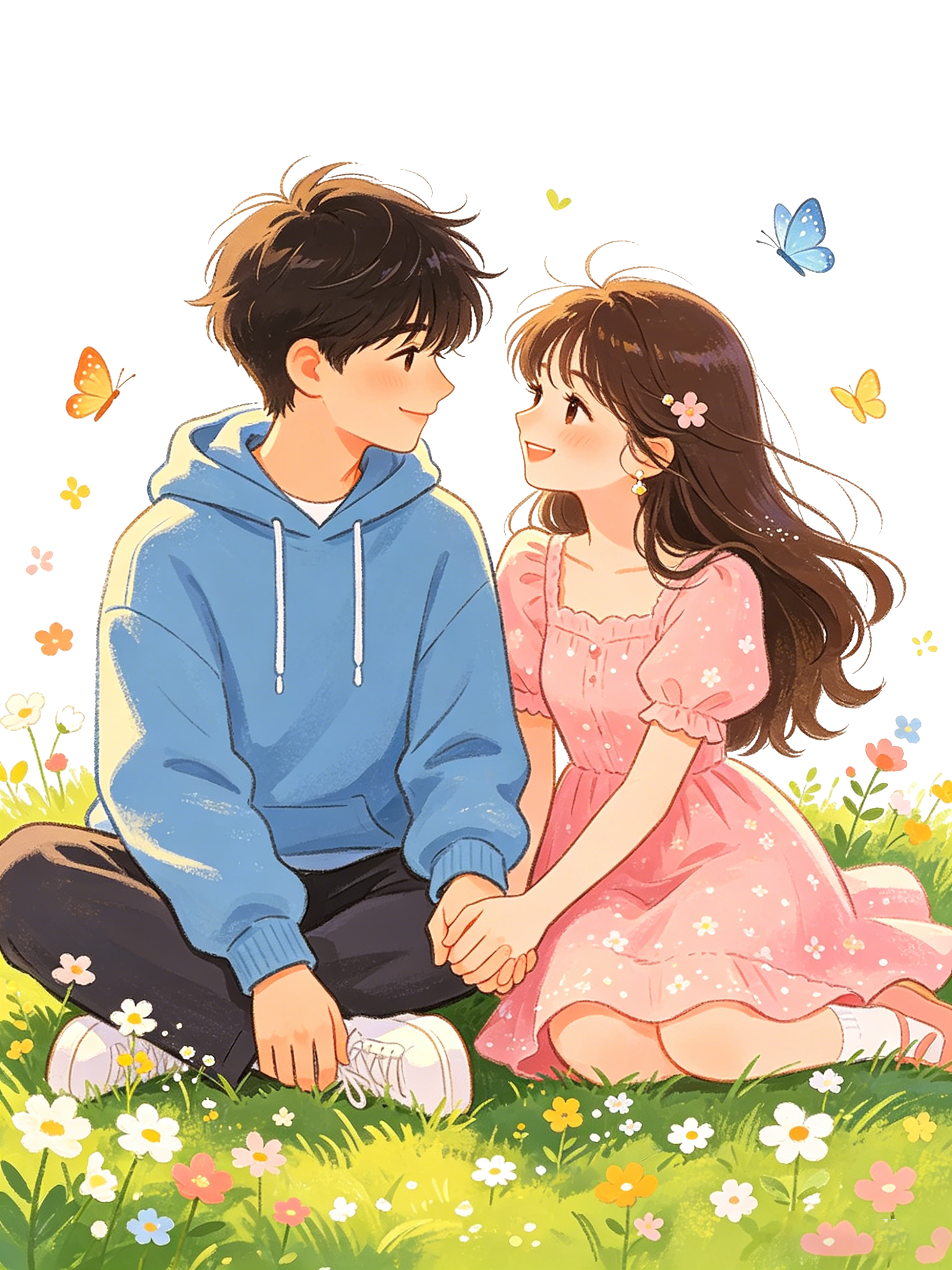 卡通温馨情侣互动场景插画素材