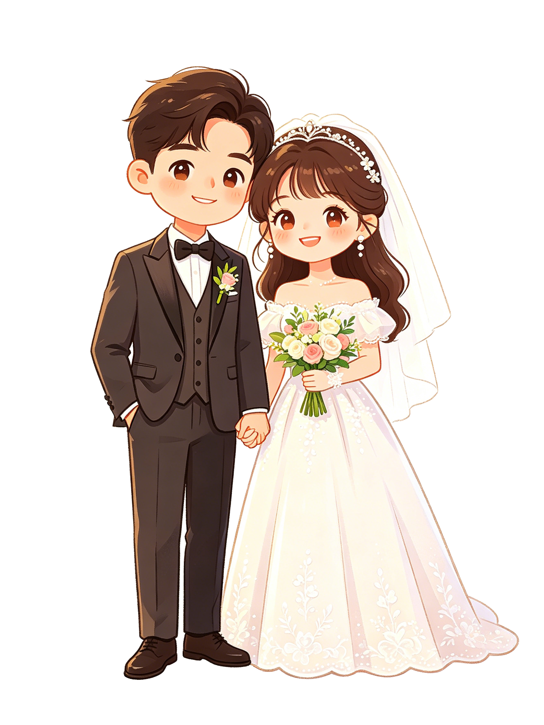 卡通婚纱礼服情侣插画素材