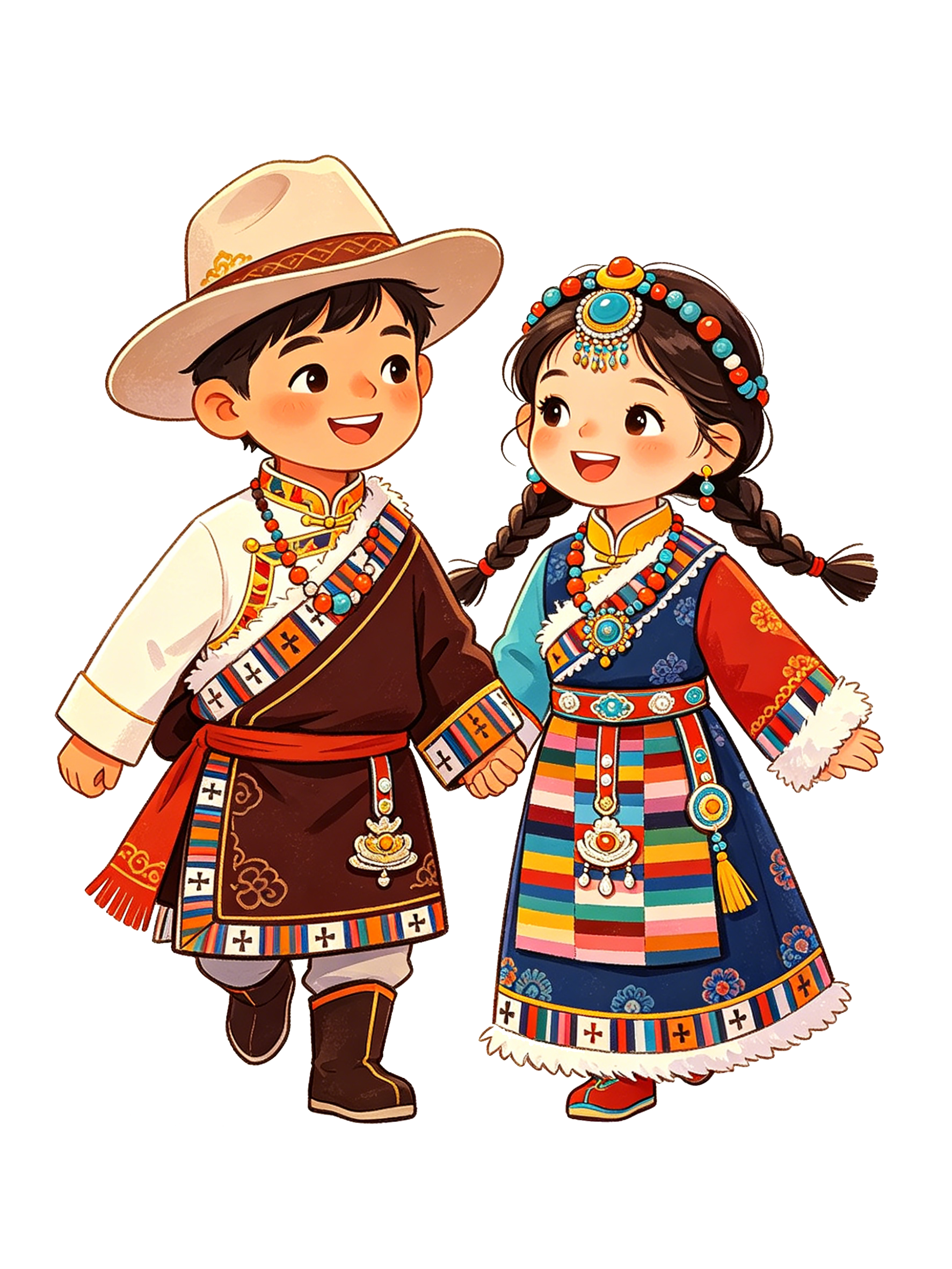 卡通藏族服饰插画素材