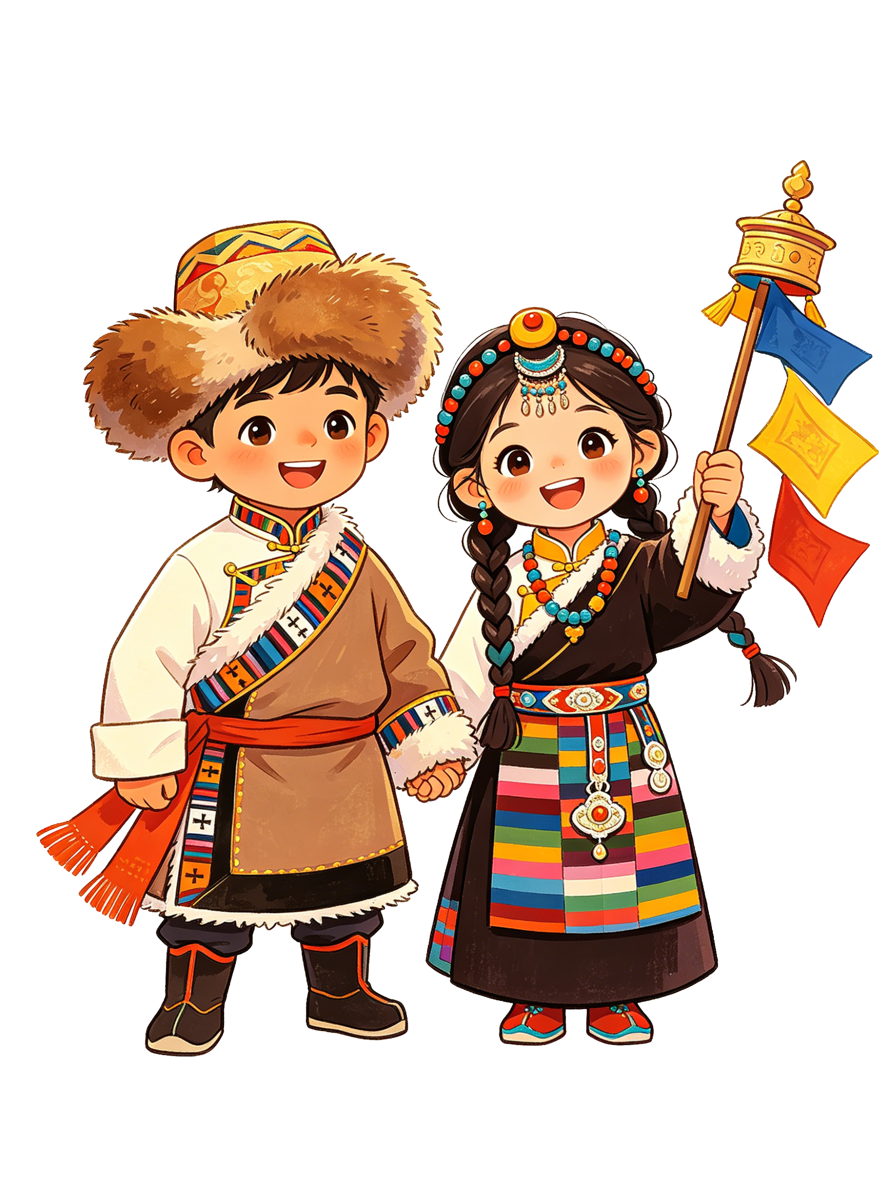 卡通藏族服饰插画素材