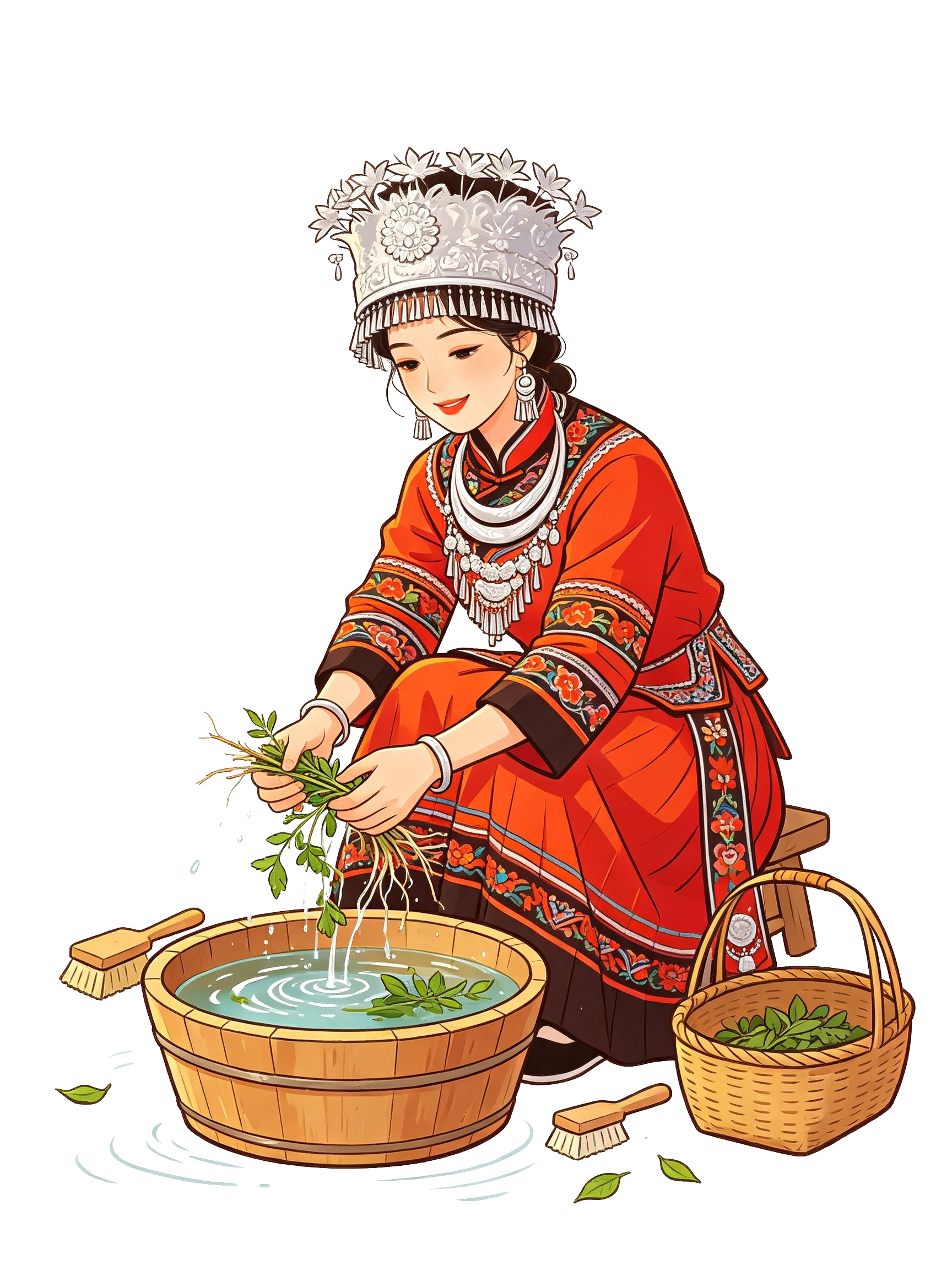 苗族女子制药场景插画素材